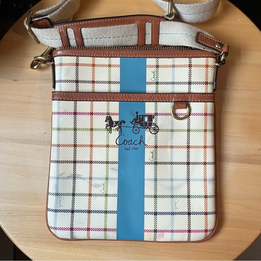 Coach Heritage Tattersall multicolor plaid crossbody